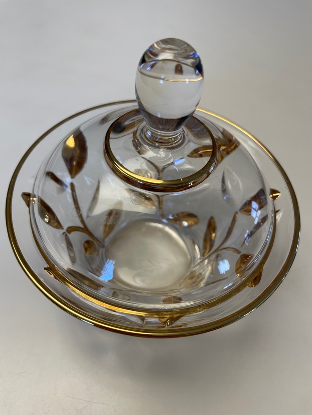 Labrazci Italian Clear Glass Vintage Dish with Gold Leaf Accent